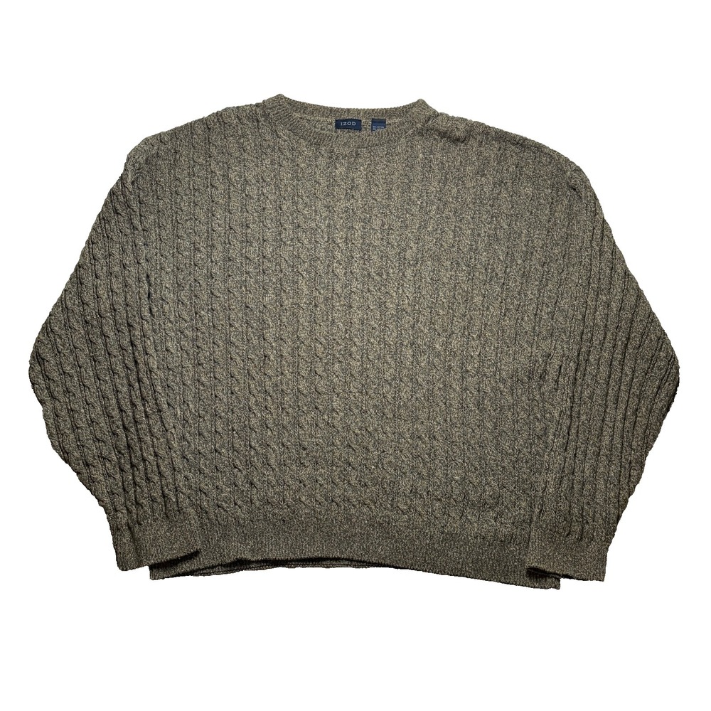 Vtg Izod Cable Knit Sweater Mens XL Brown 90s Cotton Blend Granola USA Made‎